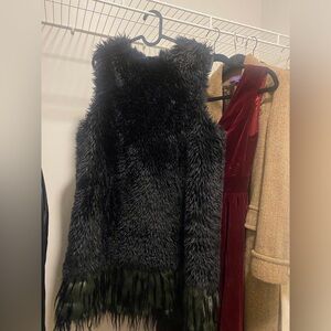 Black Fuzzy Sweater with Fringe Hem